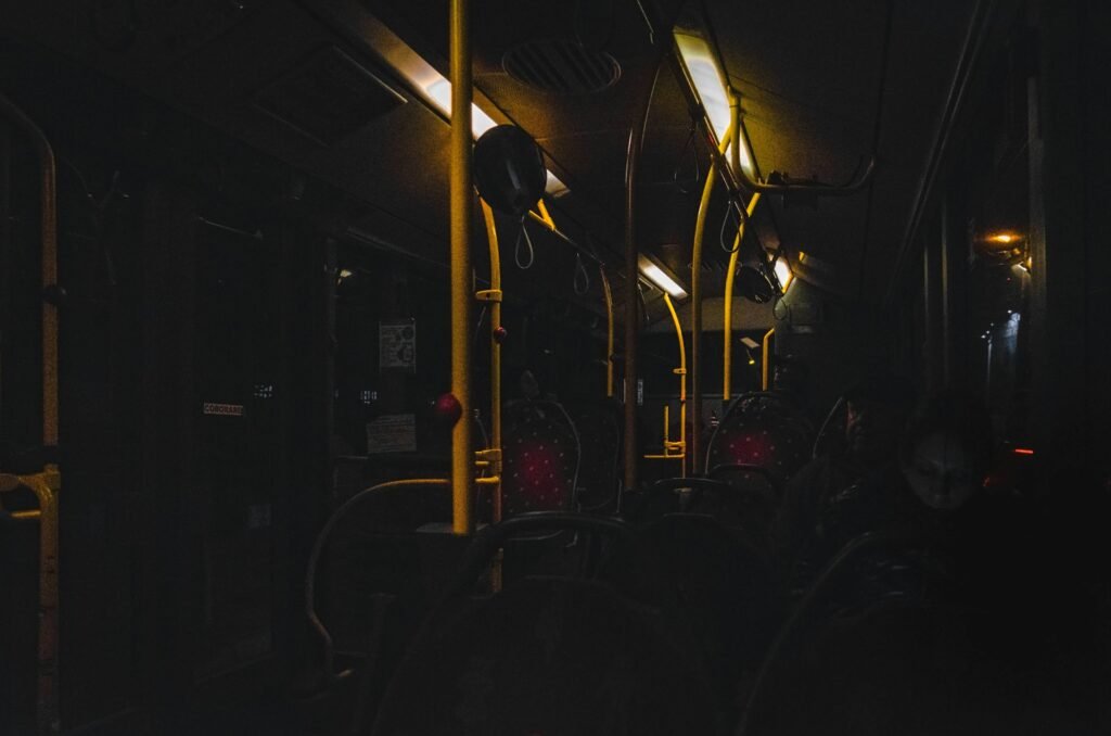 Inside a bus at night short story ilustration