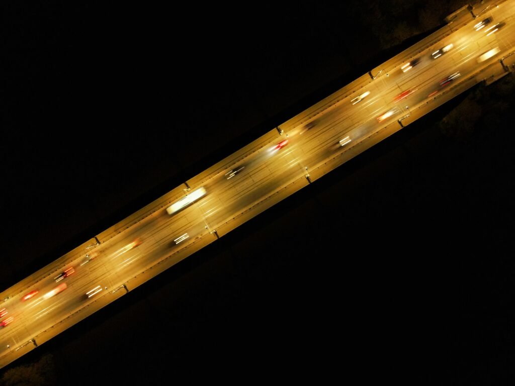 Highway at night from above